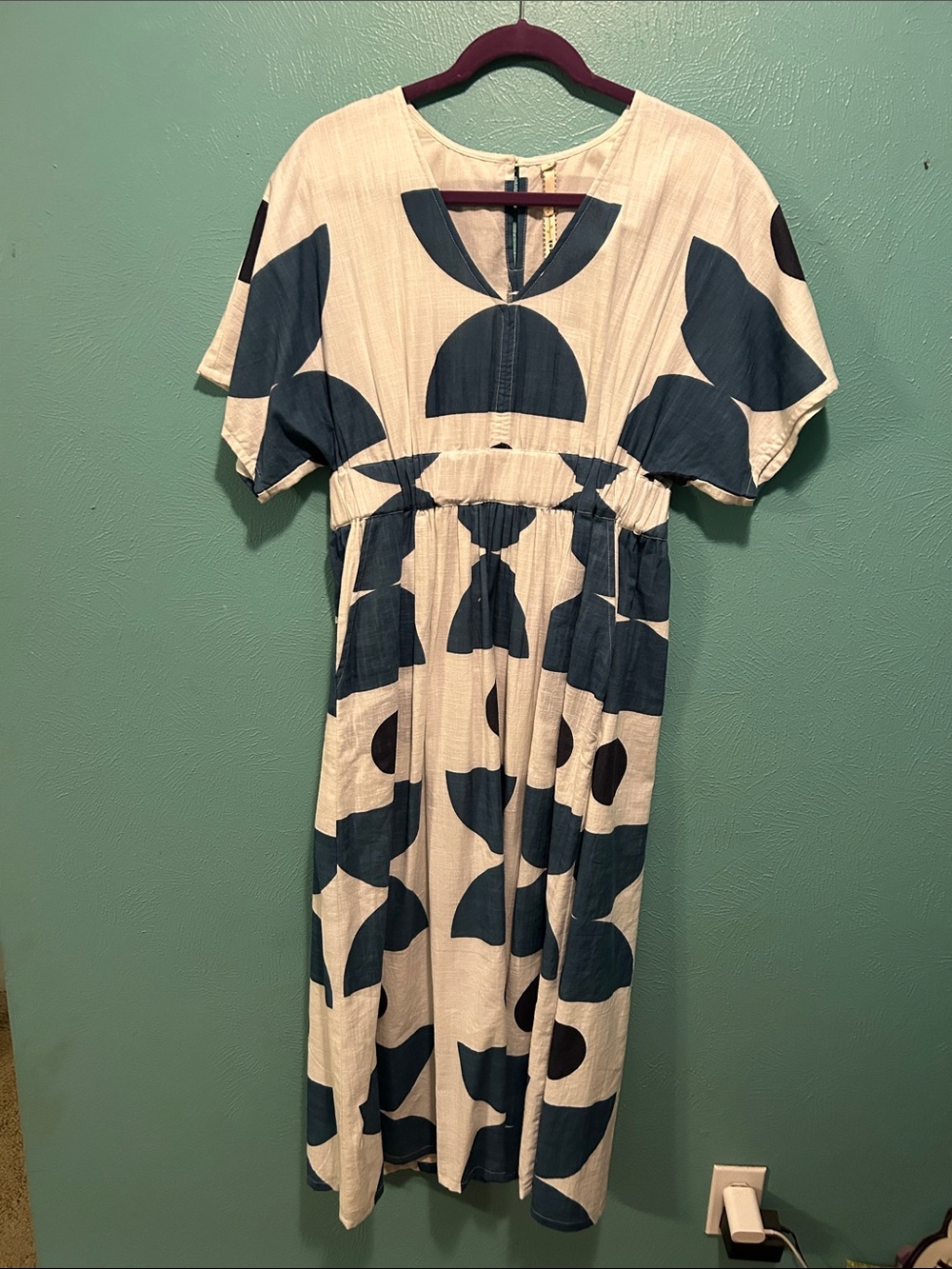 Uncle Frank Cream Midi Dress with Blue Graphic Print